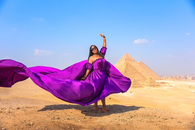 Flying Dress Photoshoot with Camel and Horse Riding in Giza - The Khufu Boat beside the Great Pyramid