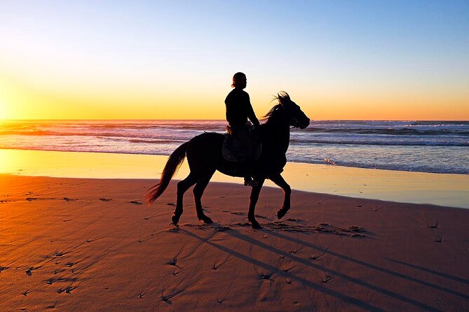 Horseback Riding in the sunset of Famara Beach, Lanzarote, Spain - Riding toward the Atlantic at sunset