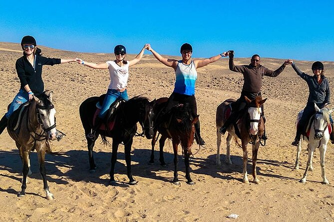 Hurghada: Sea & Desert Horseback Riding, Stargazing, Dinner, Show - Riding horses beside Makadi Bay
