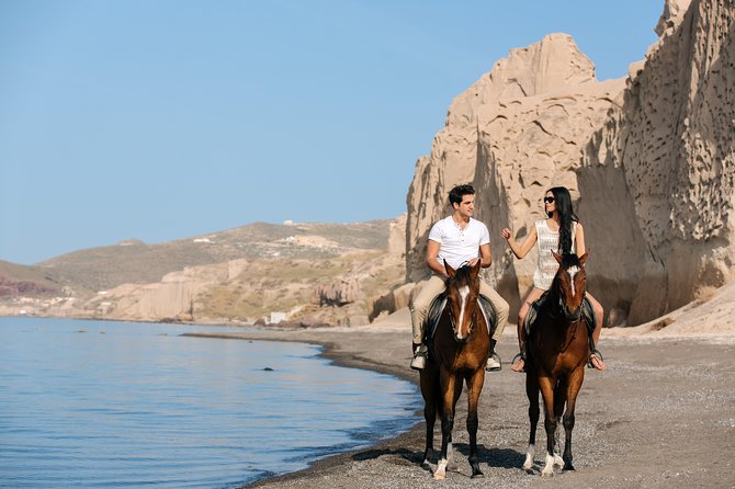Santorini: Horse Riding to the Black Sandy Beach (Eros beach) - Horses, guides, and beginner comfort