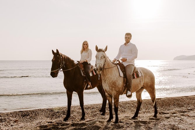 Santorini: Horse Riding to the Black Sandy Beach (Eros beach) - Timing, length, and the value of $120.94