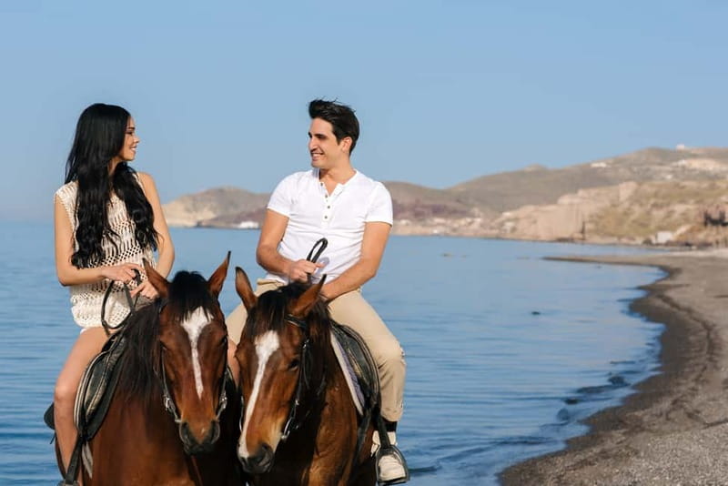 Santorini: Horseback Riding on the Black Sandy Eros Beach - From the Vlychada stables into volcanic country