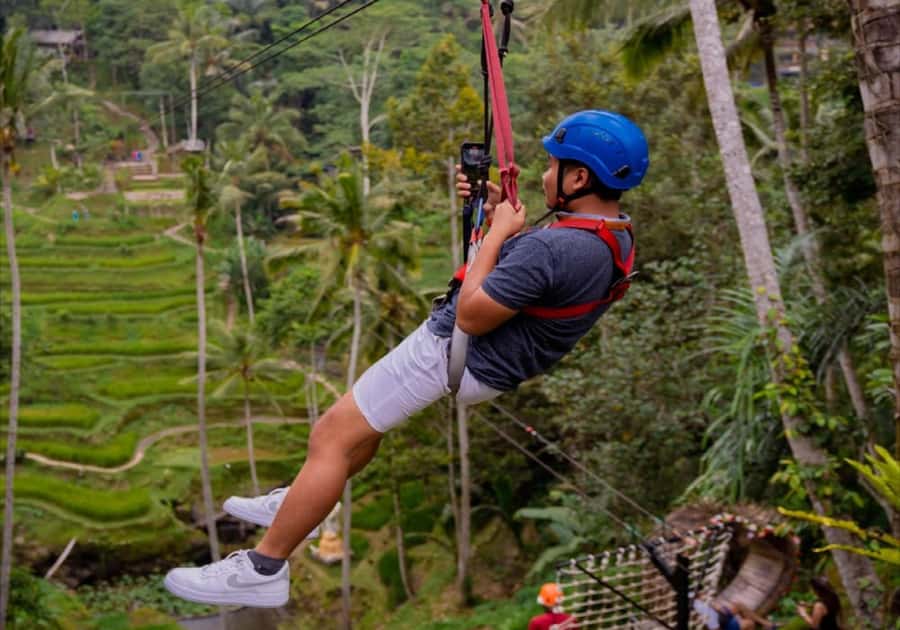 Ubud: Horse Riding, Zip-Line Tour & Waterfall Tour - Cooling off at a mountain waterfall